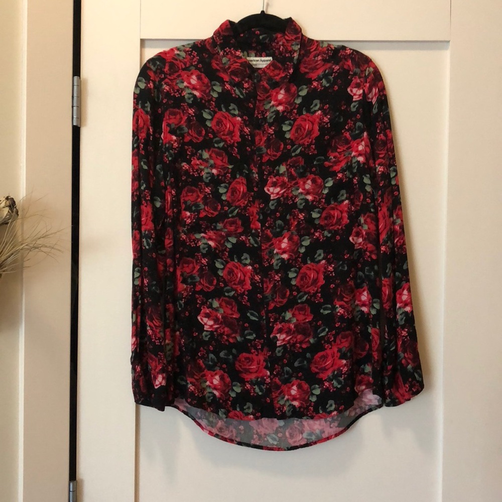 American Apparel Rose Print Button Up Shirt